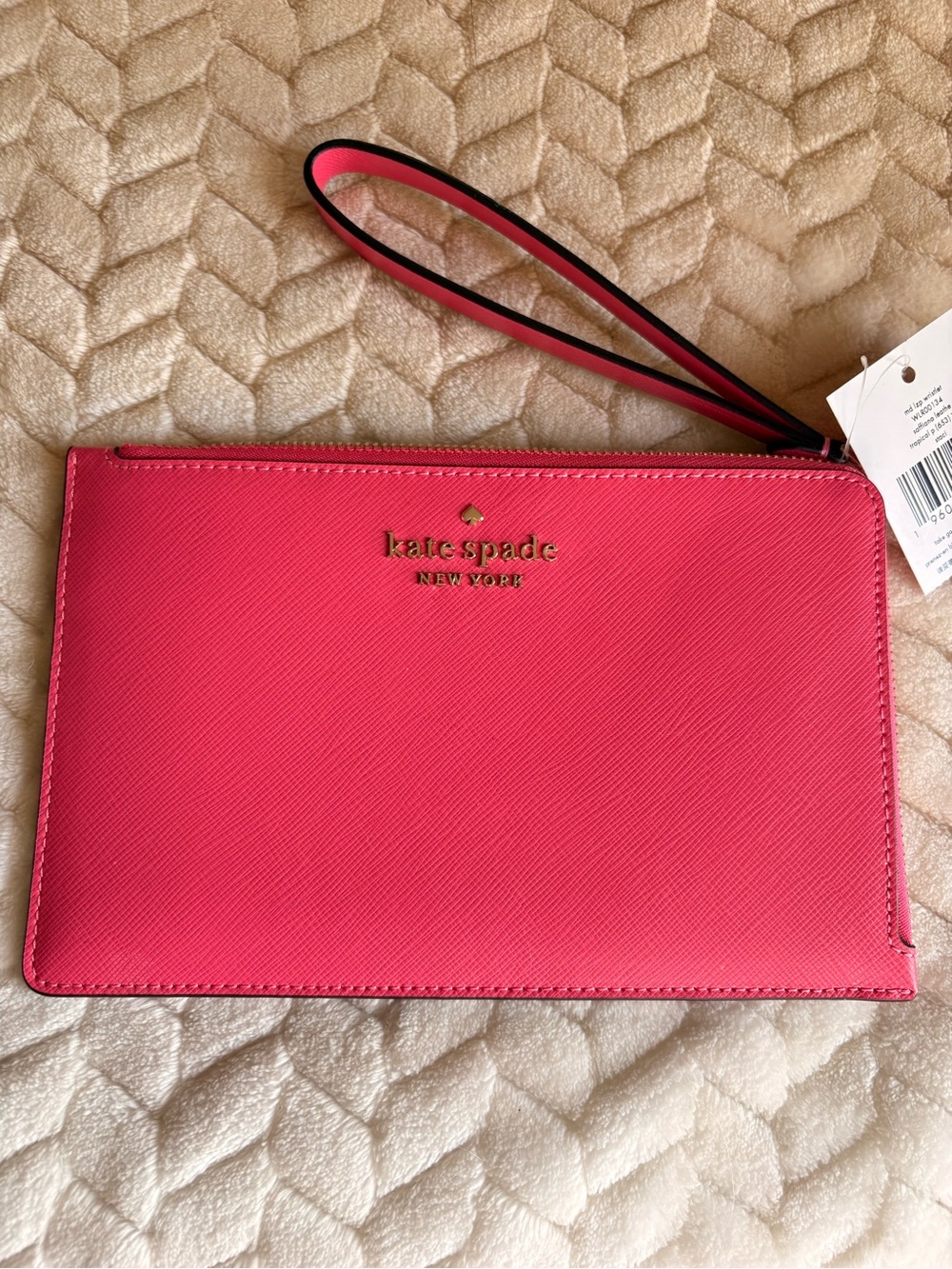 kate spade Pink Saffiano Wristlet Clutch with Gold Logo
